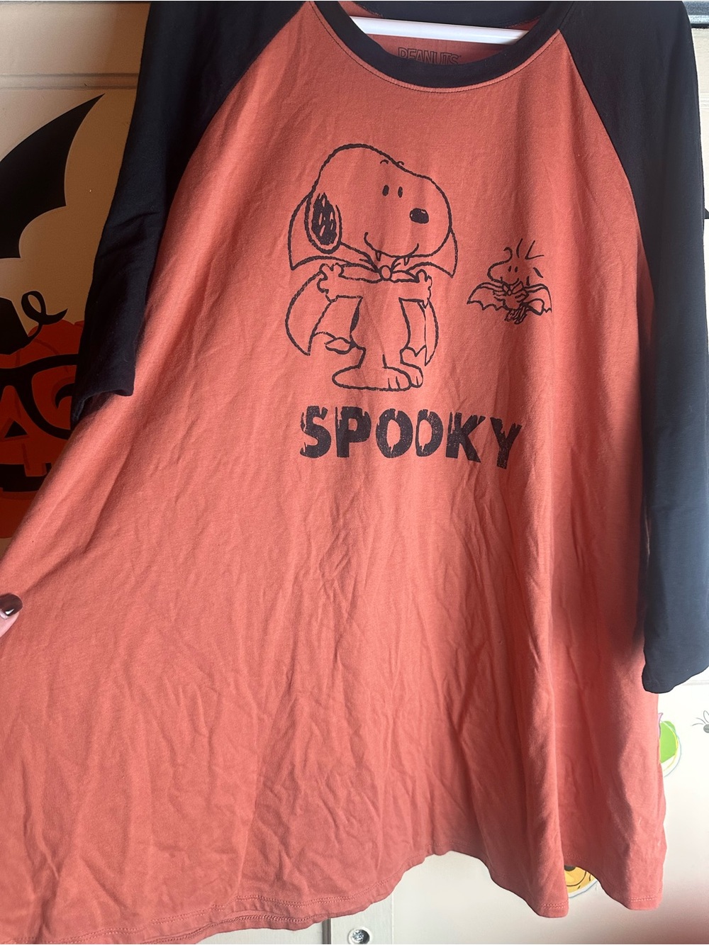 Women’s plus size 6X Orange & Black 'Spooky' Snoopy Raglan Top torrid